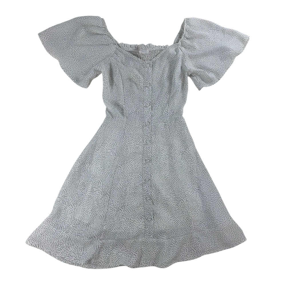 Sienna Sky Polka Dot Mini Dress Flutter Sleeve Smocked Back White Women XS